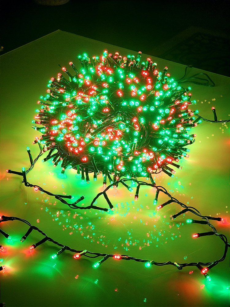 PISCA FESTÃO STROBO 1400 LEDS VERMELHO E VERDE 40 METROS BIVOLT