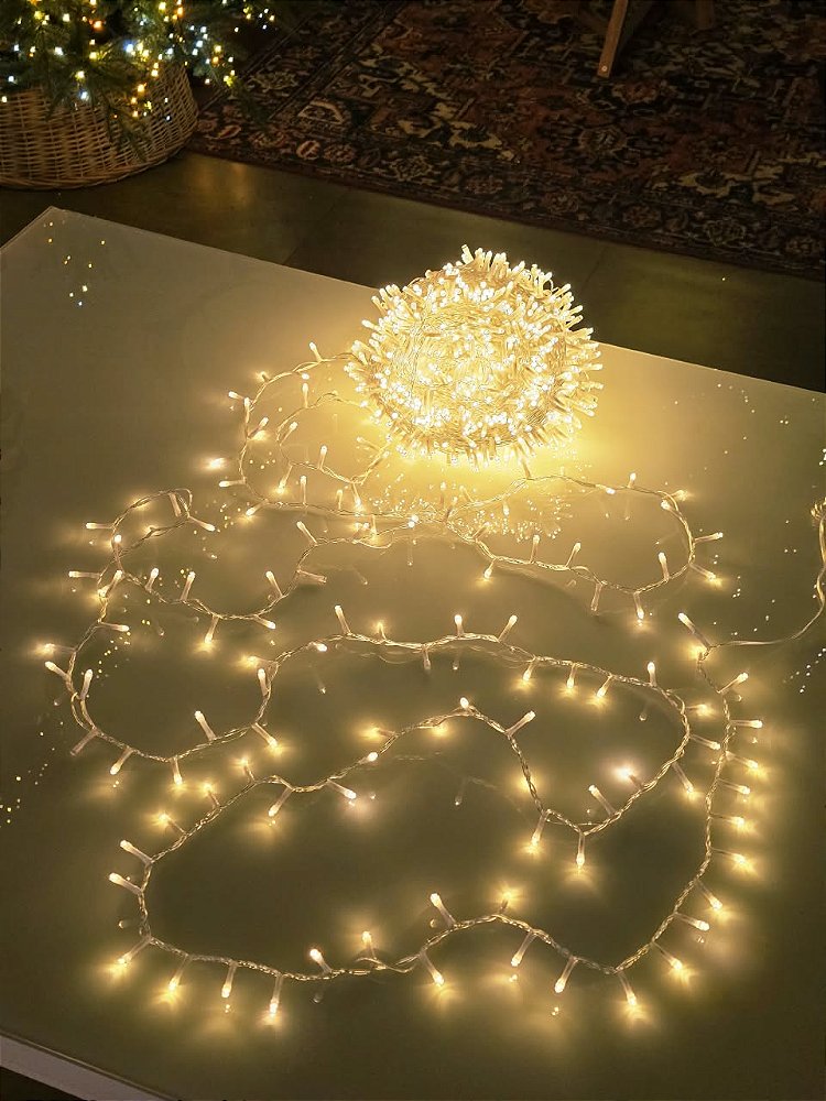 PISCA FESTÃO SUPER STROBO 1600 LEDS 50 METROS WARM FIO TRANSPARENTE BIVOLT